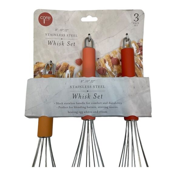Core Orange 3 Piece Stainless Steel Whisks Set Size 8”, 10” And 12”. - Picture 6 of 9